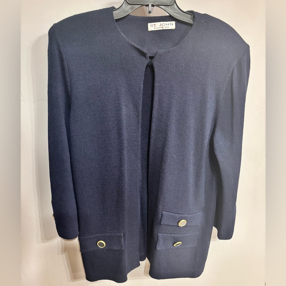 EUC St. John Navy Santana Knit Open Cardigan - Sz 14